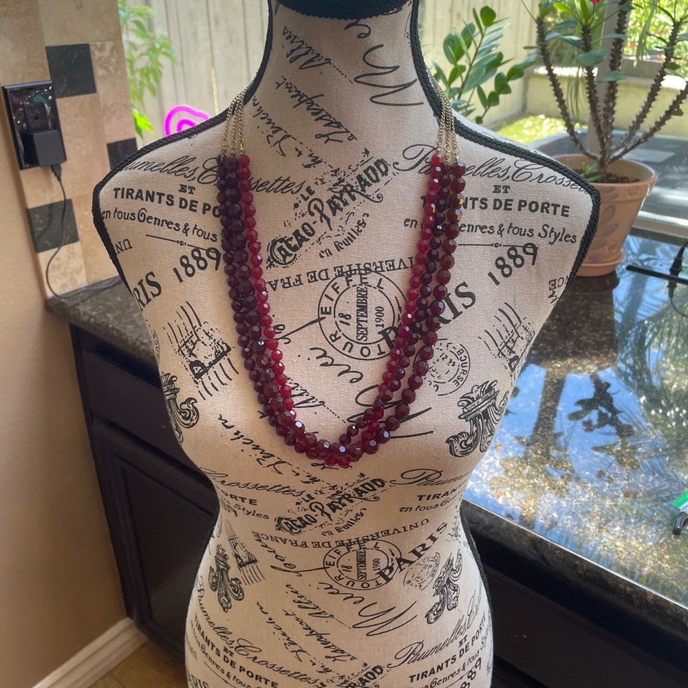 Three-Strand Red Beaded Necklace